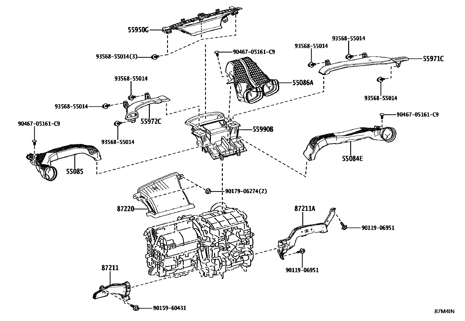 Toyota YARIS 暖风和空调系统 - 控制器和风管 EPC diagram — 87M4IN