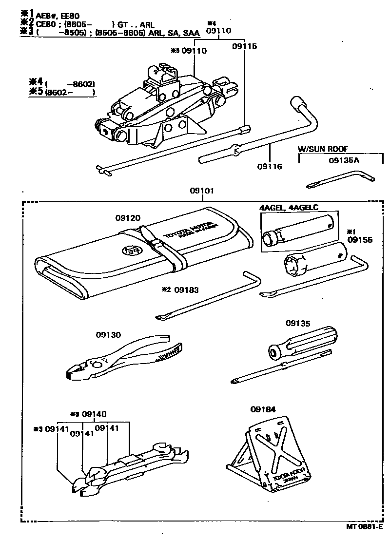Toyota COROLLA Standard Tools EPC diagram — MT0881E