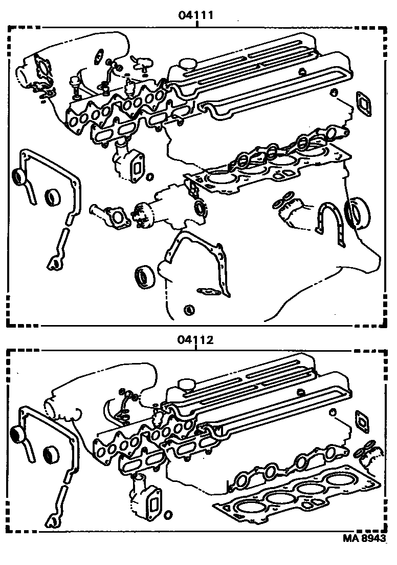 Toyota COROLLA Engine Overhaul Gasket Kit EPC diagram — MA8943
