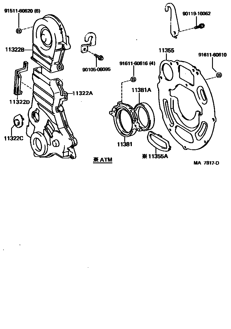 Toyota COROLLA Timing Gear Cover & Rear End Plate EPC diagram — MA7817D