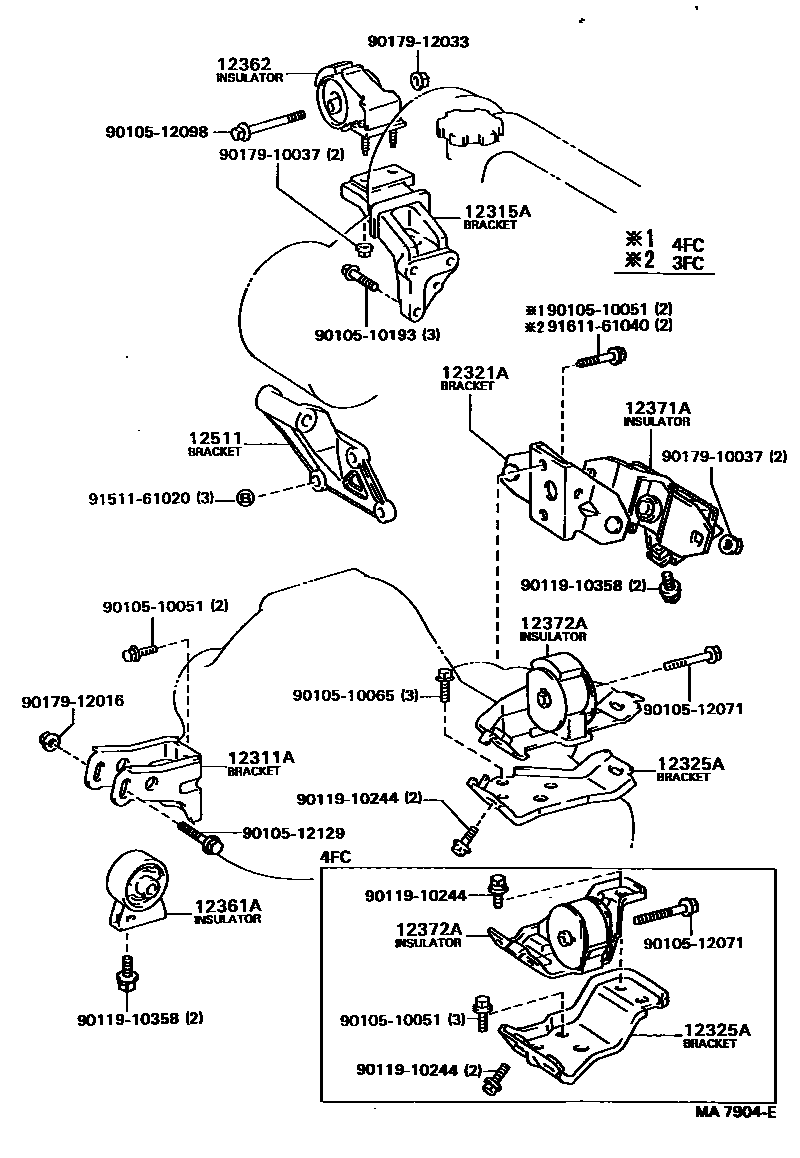 Toyota COROLLA Engine Mounting EPC diagram — MA7904E
