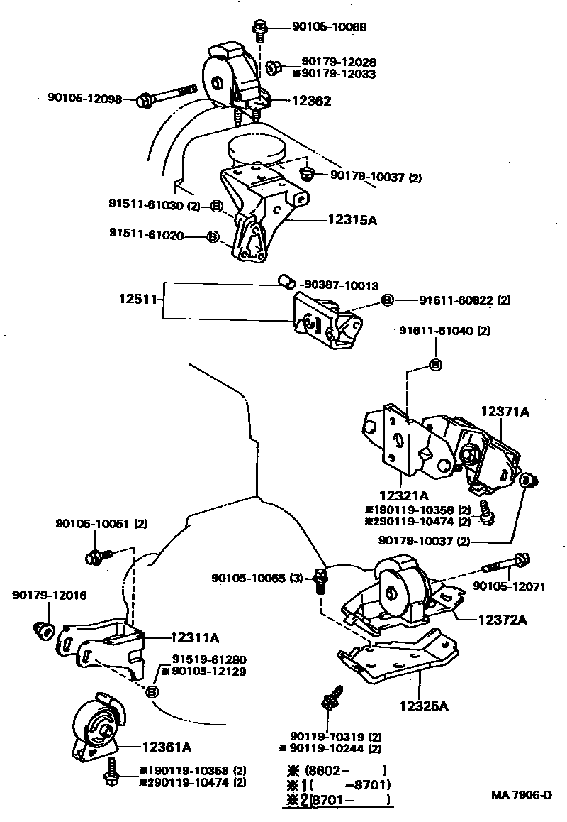 Toyota COROLLA Engine Mounting EPC diagram — MA7906D