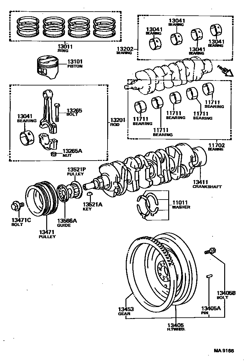 Toyota COROLLA Crankshaft & Piston EPC diagram — MA9166