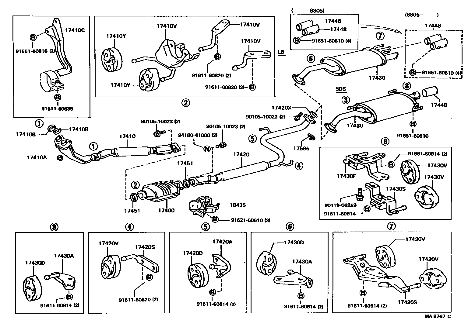 Toyota COROLLA Exhaust Pipe EPC diagram — MA8767C