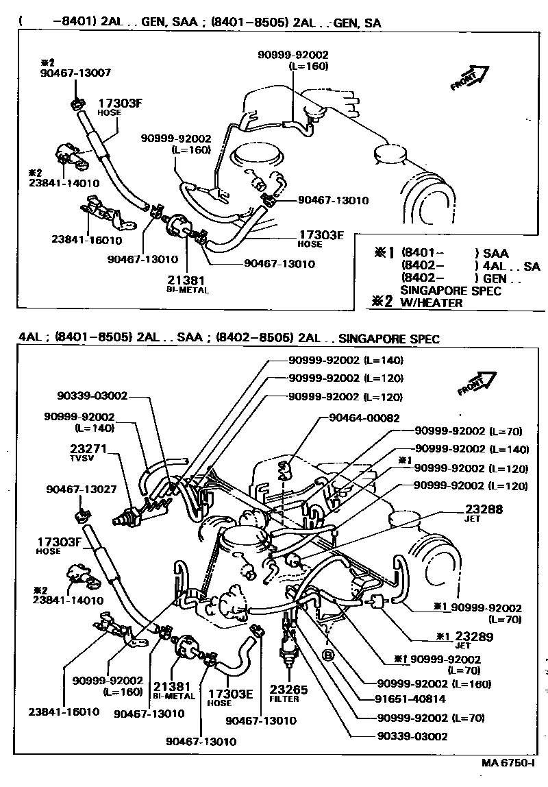 Toyota COROLLA vacuum tube EPC diagram — MA6750I