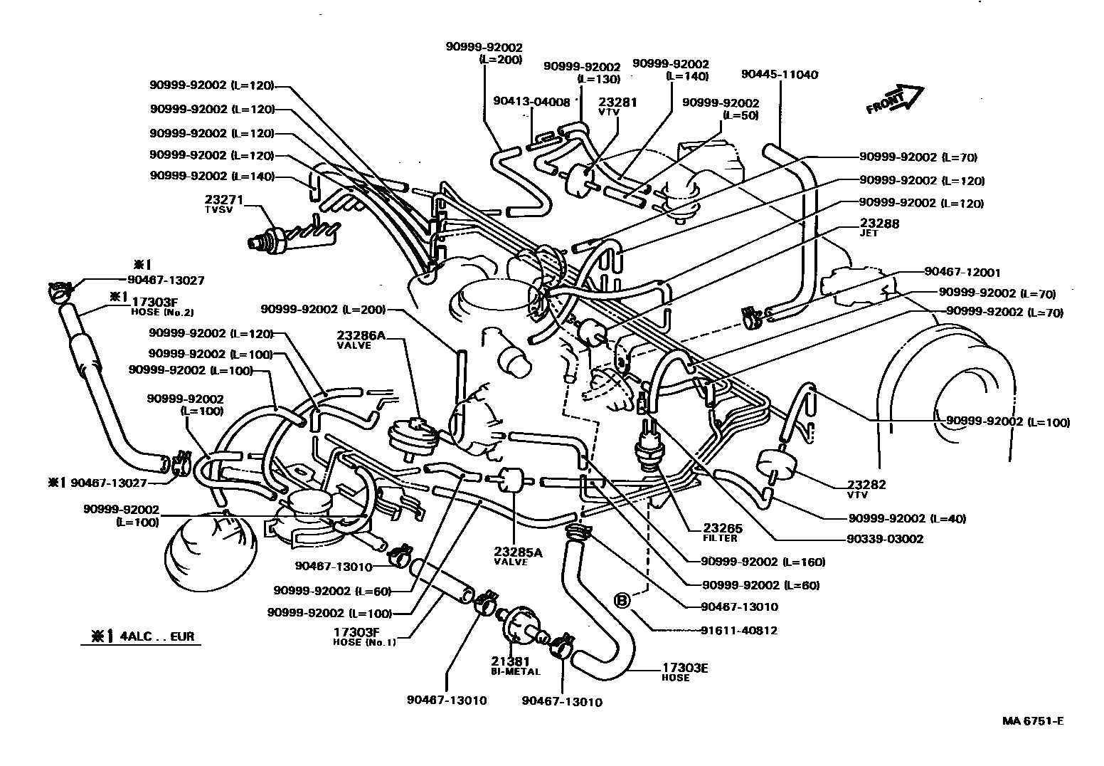Toyota COROLLA vacuum tube EPC diagram — MA6751E