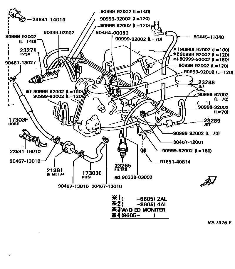 Toyota COROLLA vacuum tube EPC diagram — MA7375F