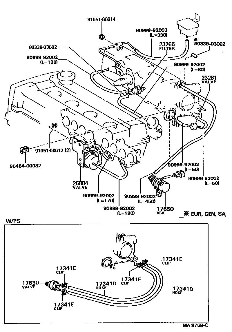Toyota COROLLA vacuum tube EPC diagram — MA8768C
