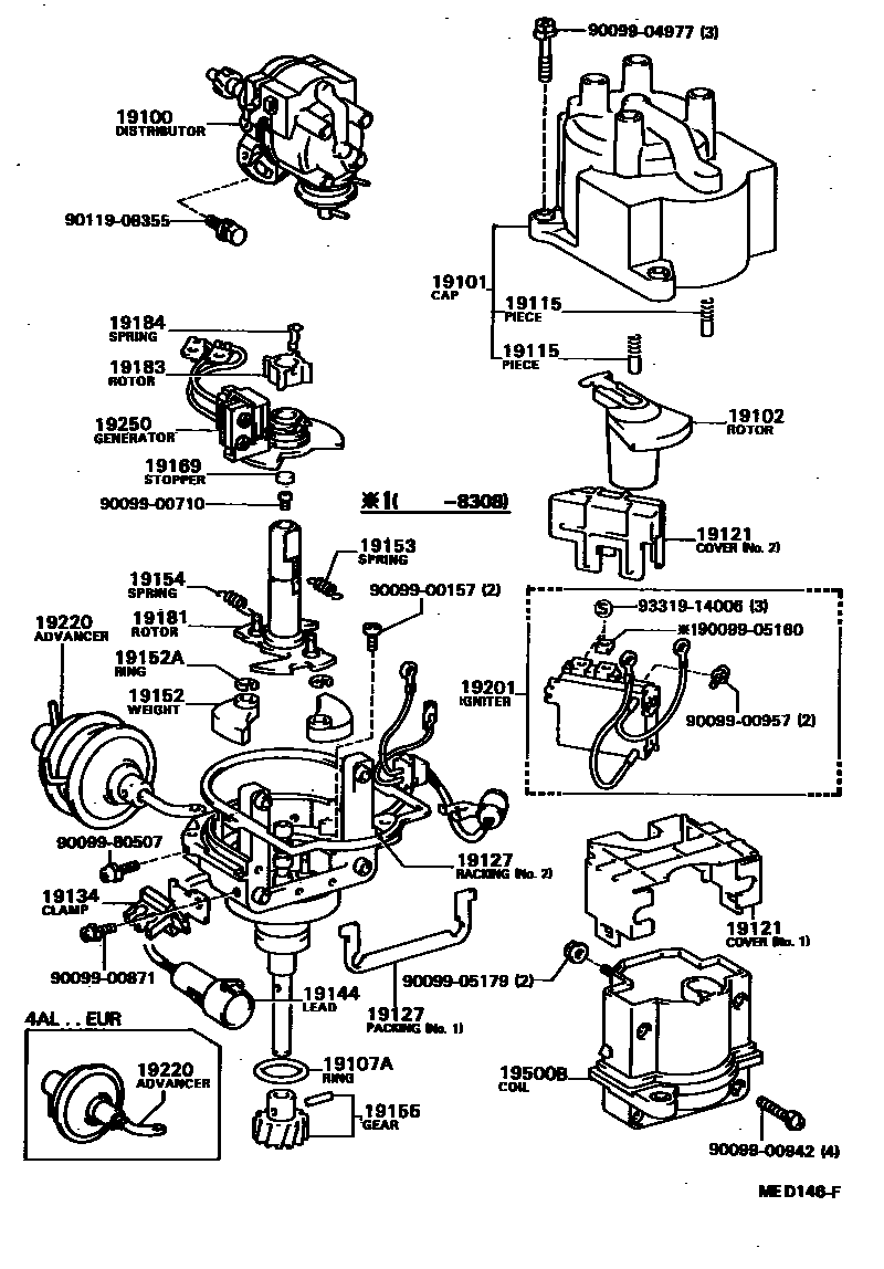 Toyota COROLLA 分电器 EPC diagram — MED146F