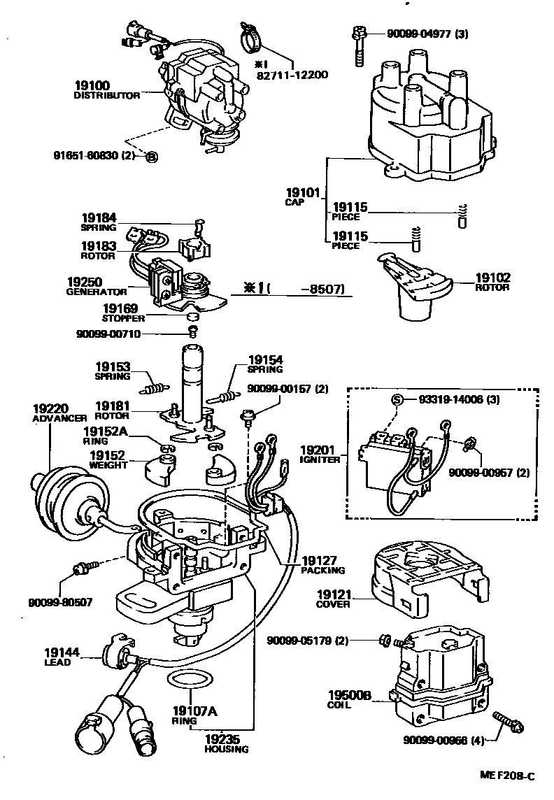 Toyota COROLLA 分电器 EPC diagram — MEF208C