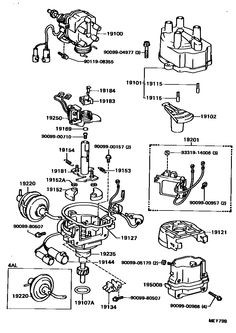 Toyota COROLLA 分电器 EPC diagram — MEF798