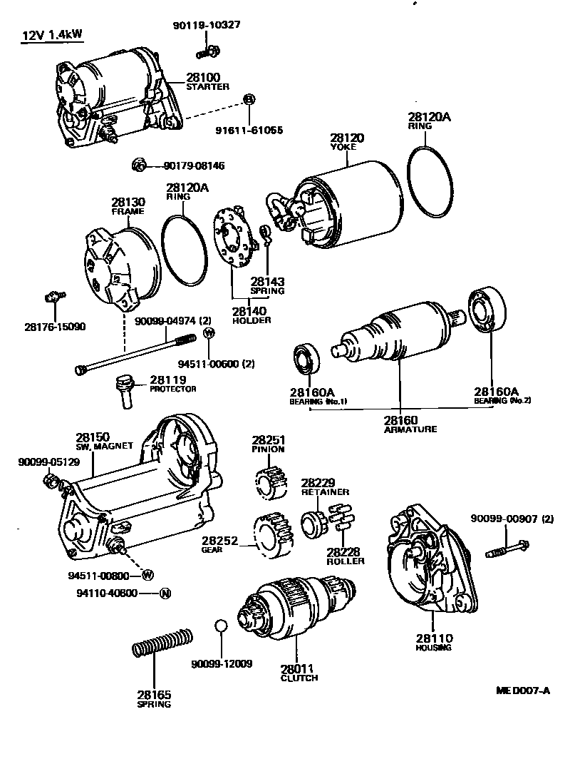 Toyota COROLLA 起动机 EPC diagram — MED007A