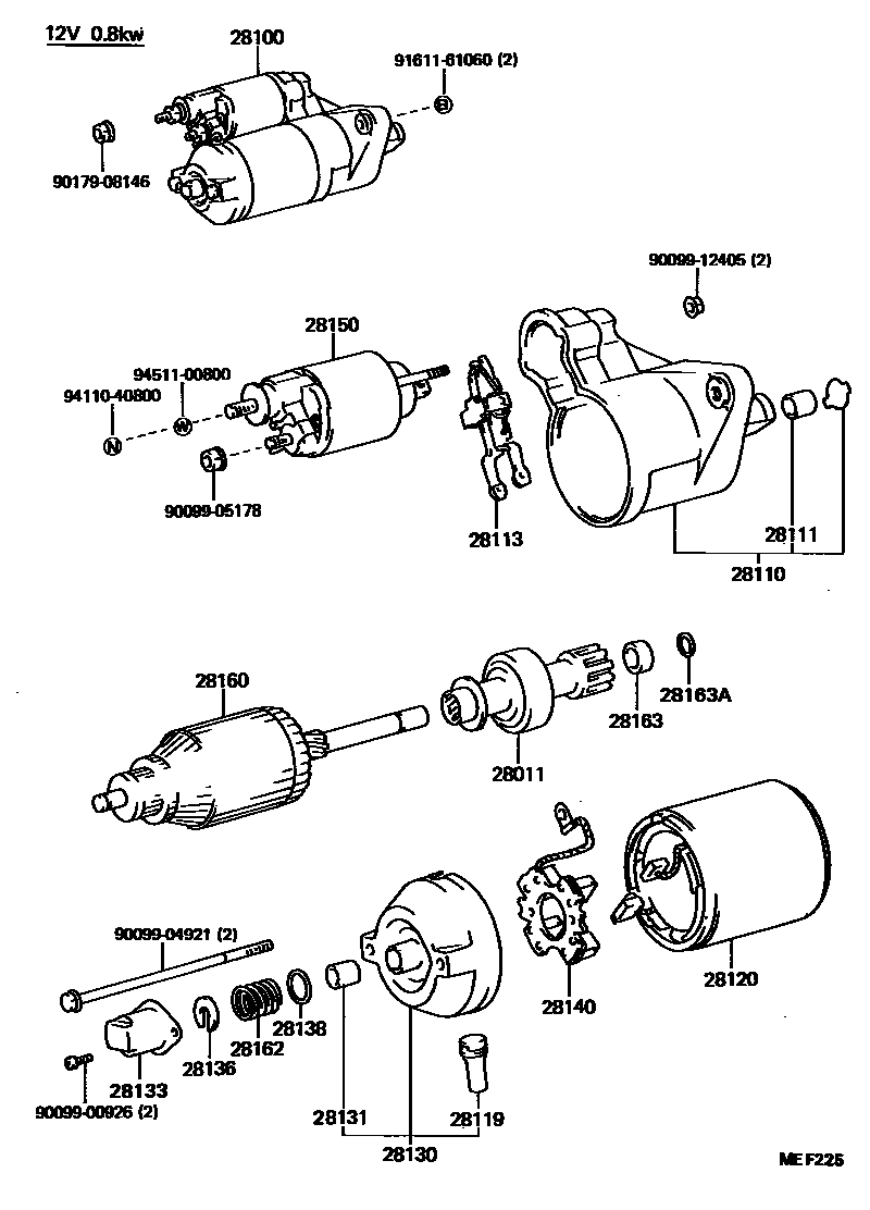 Toyota COROLLA 起动机 EPC diagram — MEF225