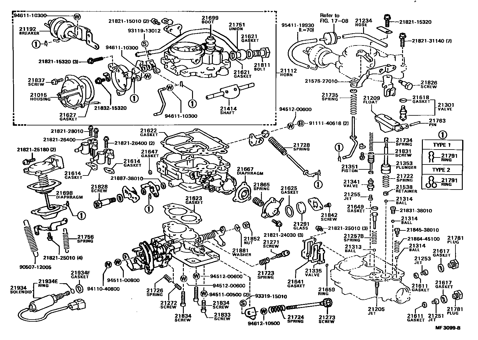 Toyota COROLLA 化油器 EPC diagram — MF3099B
