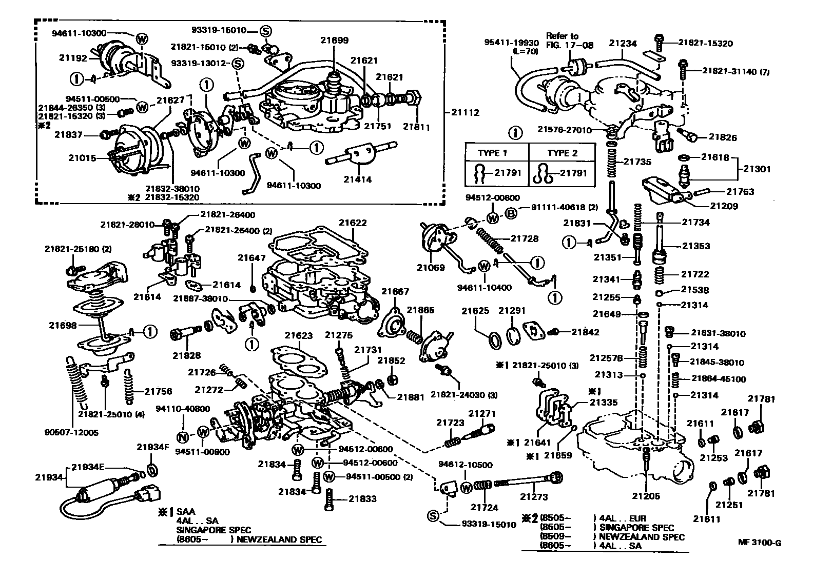Toyota COROLLA 化油器 EPC diagram — MF3100G