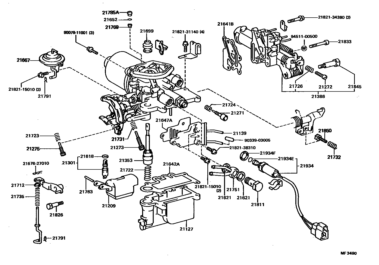 Toyota COROLLA 化油器 EPC diagram — MF3490
