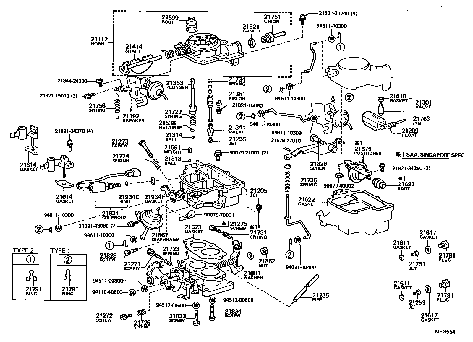 Toyota COROLLA 化油器 EPC diagram — MF3554