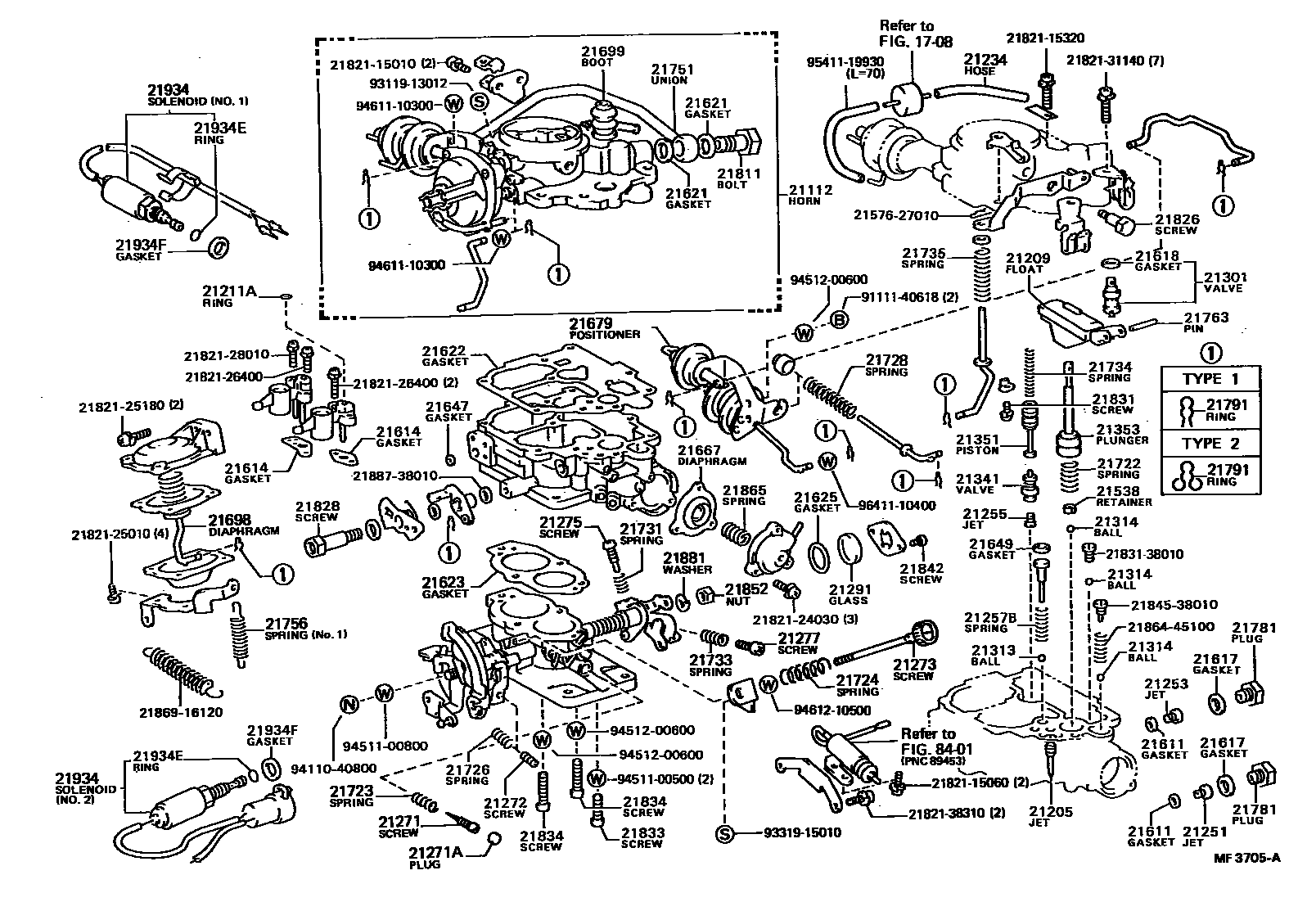Toyota COROLLA 化油器 EPC diagram — MF3705A