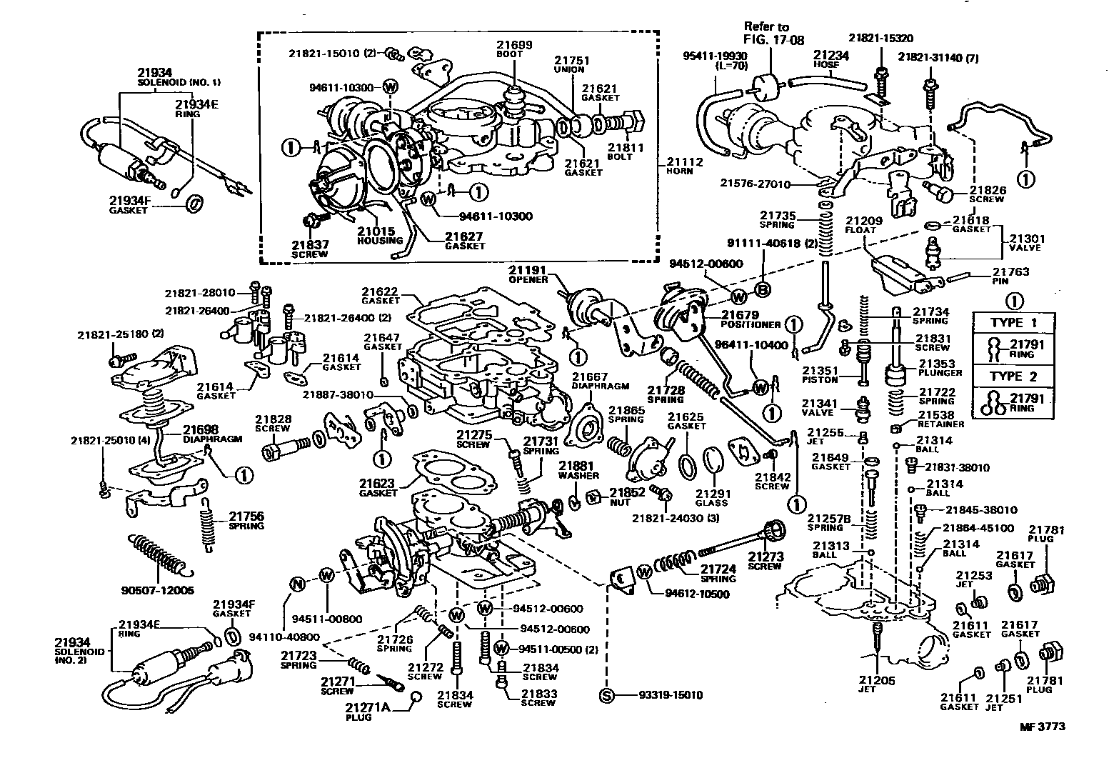 Toyota COROLLA 化油器 EPC diagram — MF3773