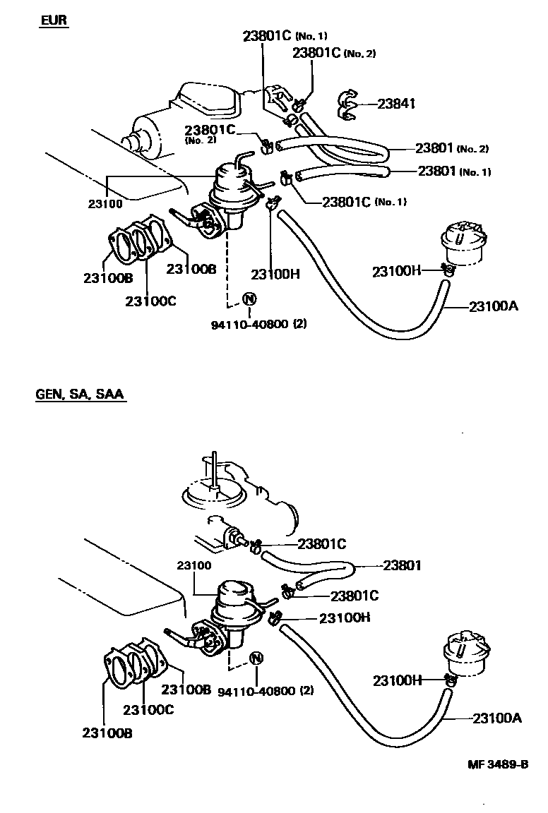 Toyota COROLLA 燃油泵和燃油管 EPC diagram — MF3489B