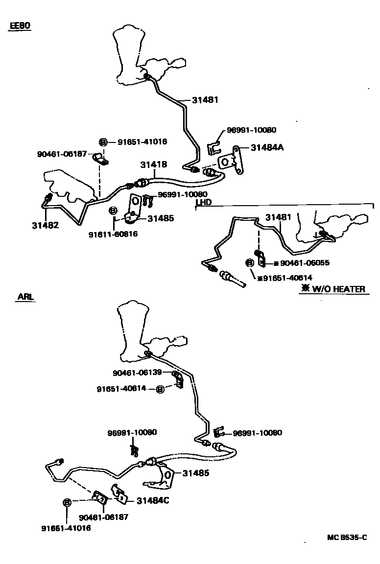 Toyota COROLLA 离合器踏板和挠性软管 EPC diagram — MCB535C