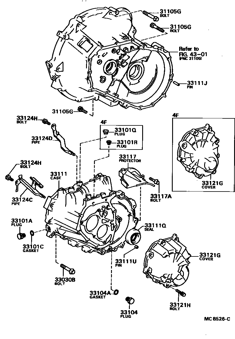 Toyota COROLLA 离合器壳和变速器壳(MTM) EPC diagram — MCB526C