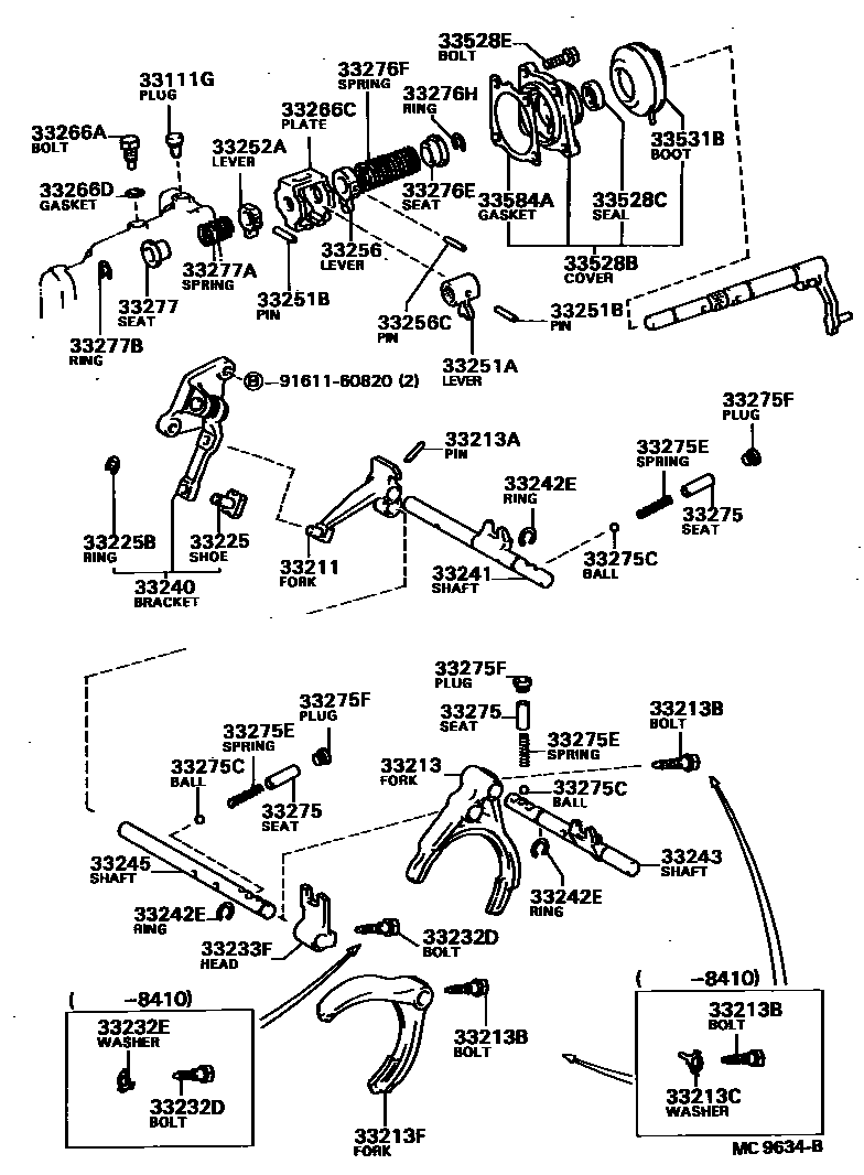 Toyota COROLLA 换档拨叉和换档杆轴(MTM) EPC diagram — MC9634B