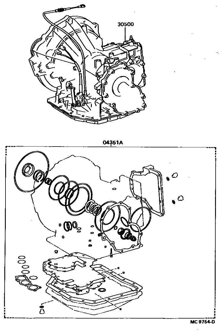 Toyota COROLLA 传动桥或变速器总成和衬垫组件(ATM) EPC diagram — MC9754D