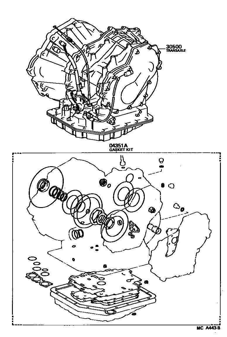 Toyota COROLLA 传动桥或变速器总成和衬垫组件(ATM) EPC diagram — MCA443B
