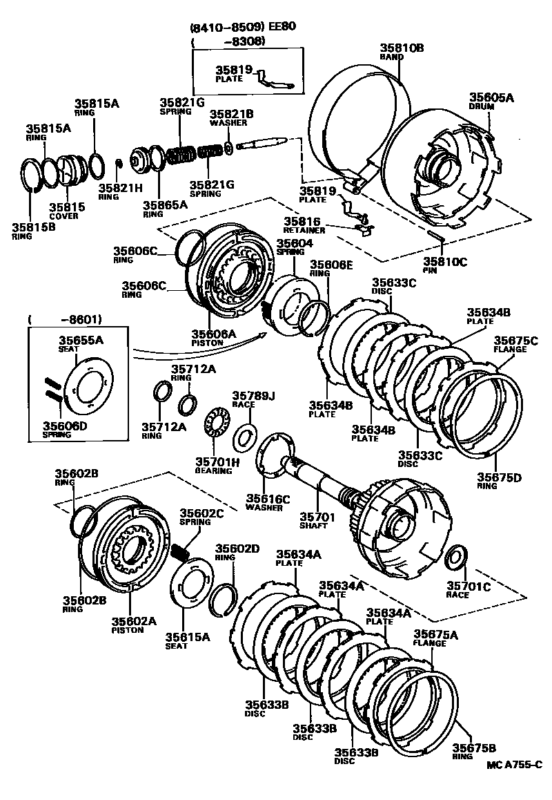 Toyota COROLLA 制动带和多片式离合器(ATM) EPC diagram — MCA755C