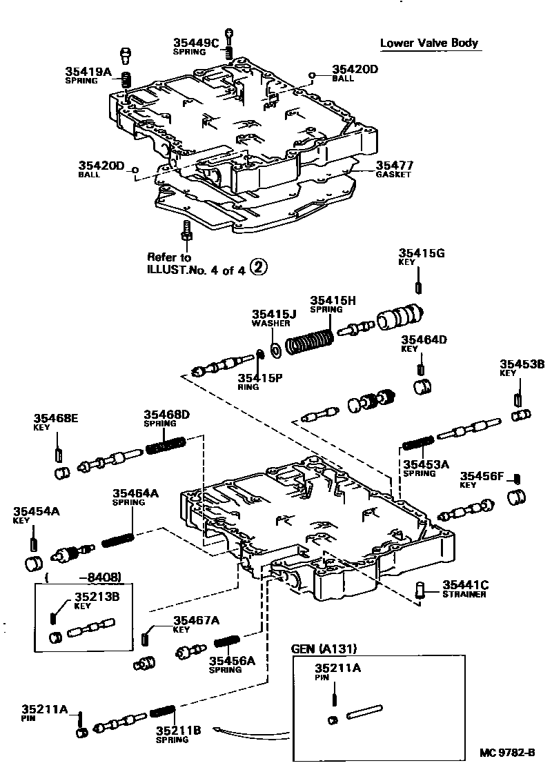 Toyota COROLLA 阀体和滤油网(ATM) EPC diagram — MC9782B