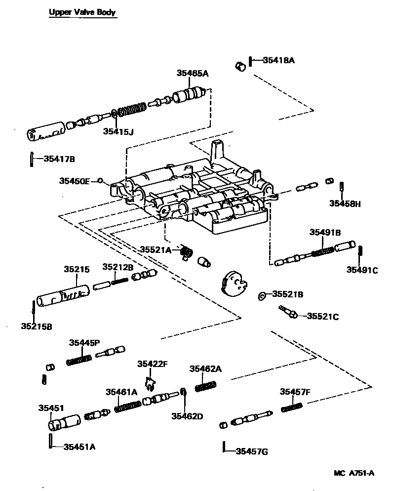 Toyota COROLLA 阀体和滤油网(ATM) EPC diagram — MCA751A