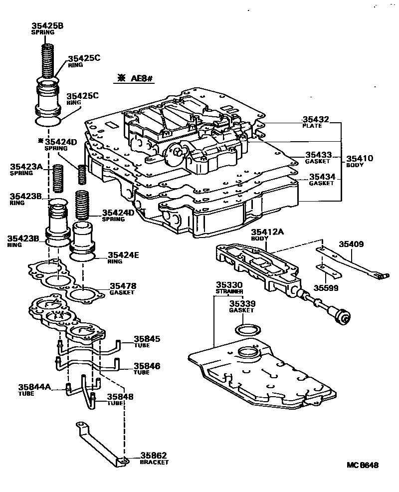 Toyota COROLLA 阀体和滤油网(ATM) EPC diagram — MCB648