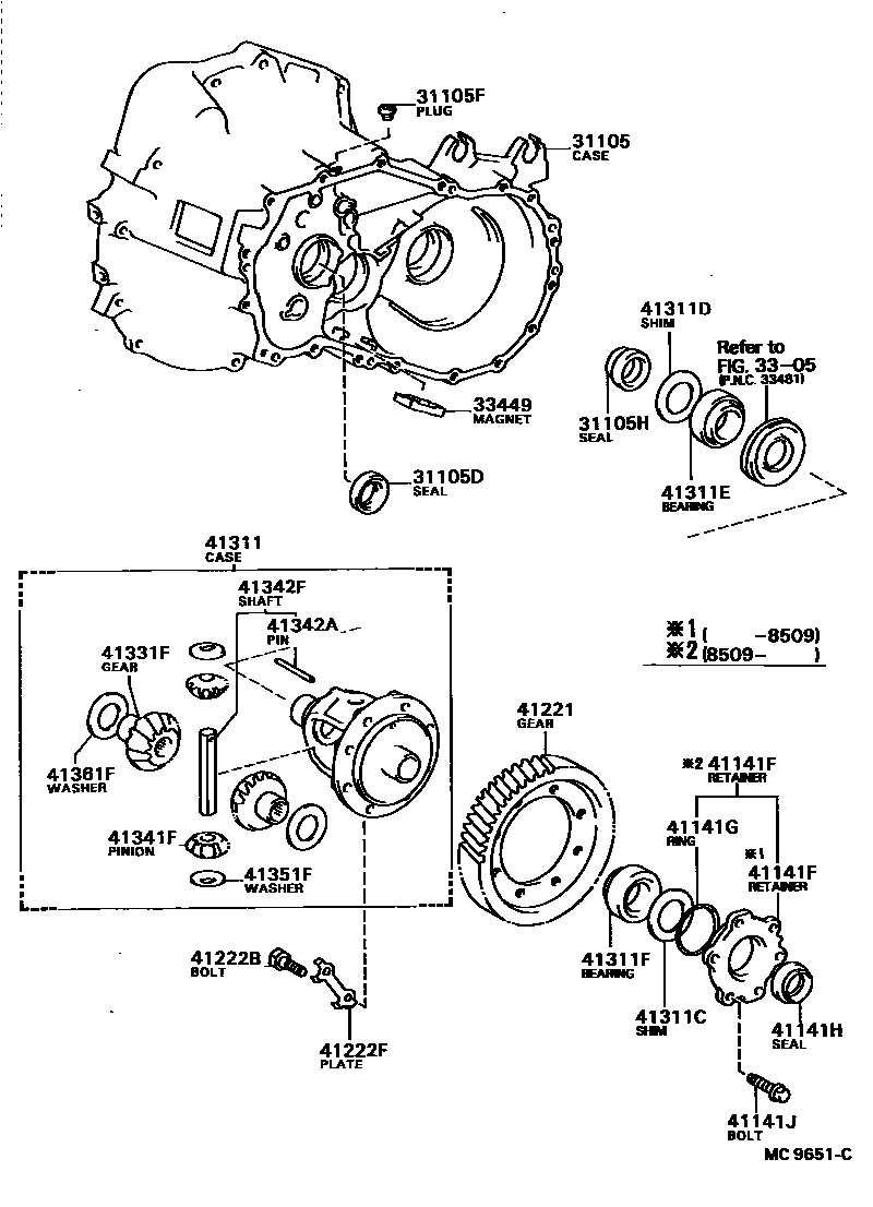 Toyota COROLLA 前桥壳和差速器 EPC diagram — MC9651C