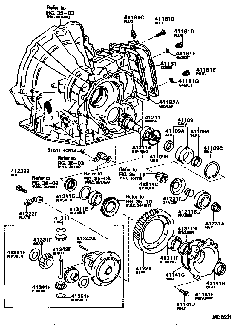 Toyota COROLLA 前桥壳和差速器 EPC diagram — MCB531