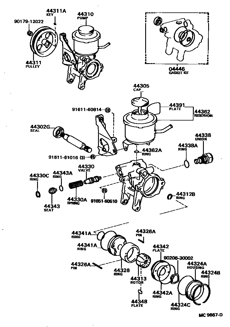 Toyota COROLLA 叶片泵和储油罐(动力转向) EPC diagram — MC9667D