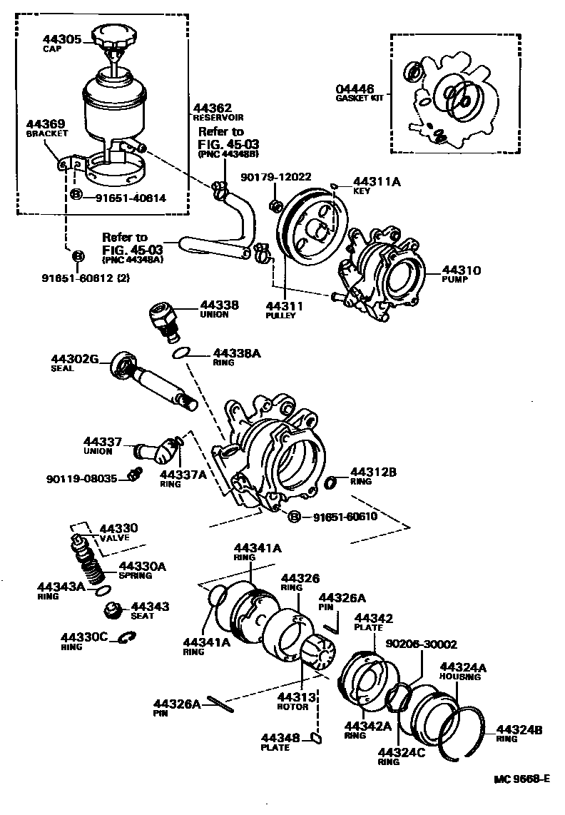 Toyota COROLLA 叶片泵和储油罐(动力转向) EPC diagram — MC9668E