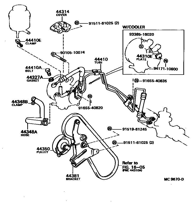 Toyota COROLLA 动力转向配管 EPC diagram — MC9670D