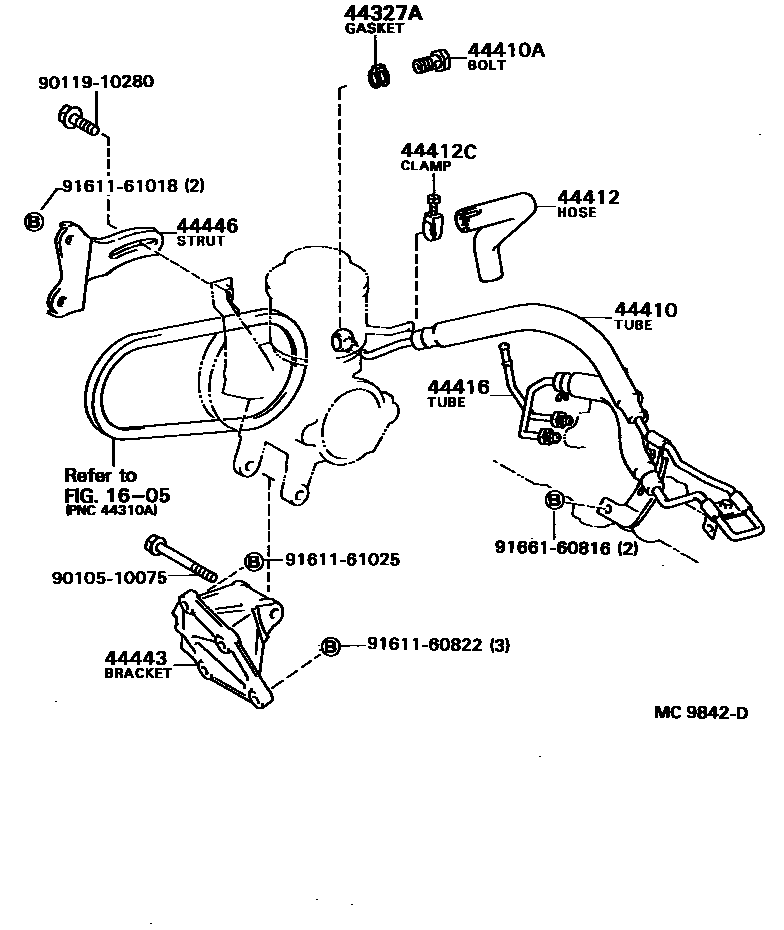 Toyota COROLLA 动力转向配管 EPC diagram — MC9842D