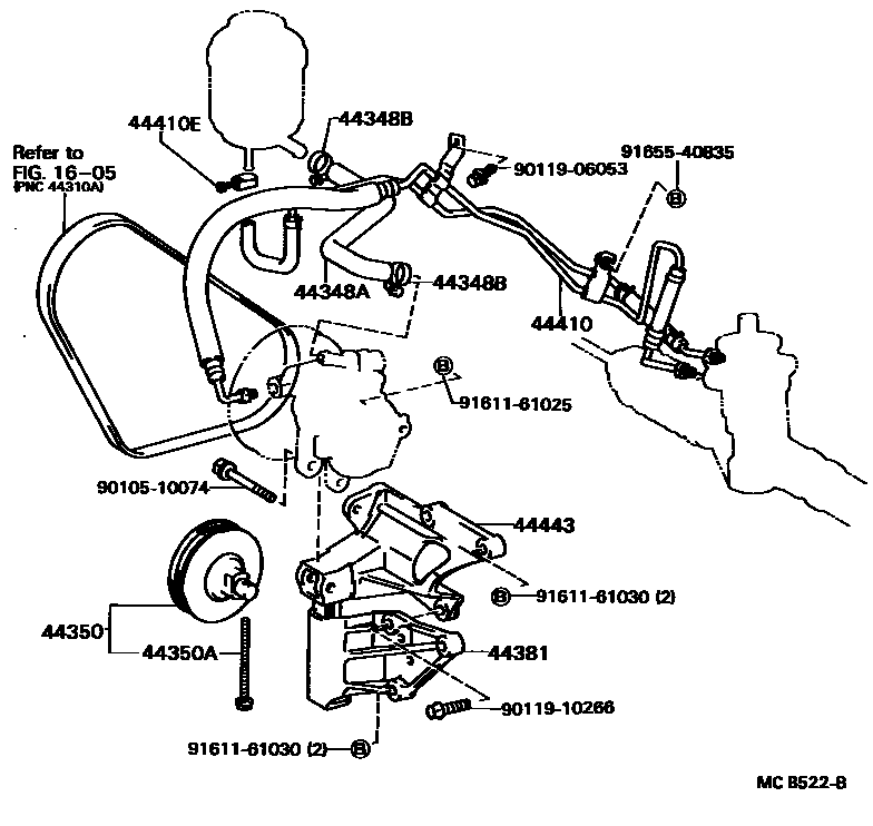 Toyota COROLLA 动力转向配管 EPC diagram — MCB522B
