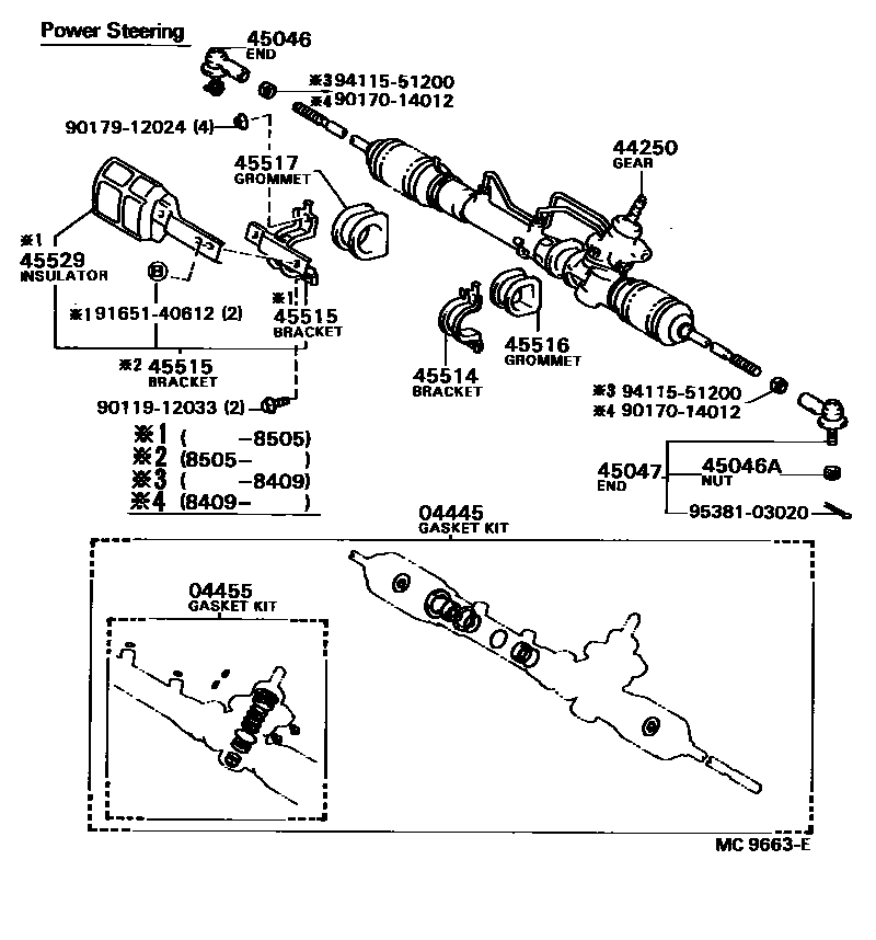 Toyota COROLLA 前转向齿轮和连杆 EPC diagram — MC9663E