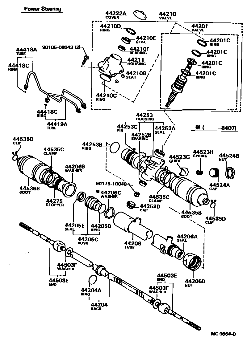 Toyota COROLLA 前转向齿轮和连杆 EPC diagram — MC9664D