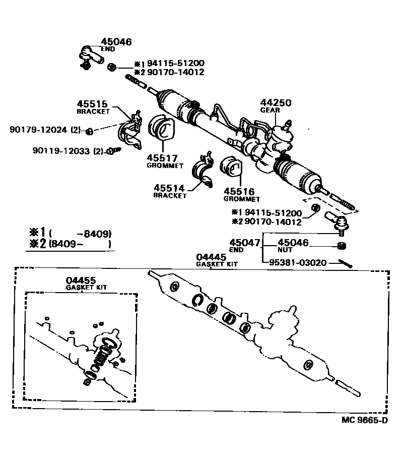Toyota COROLLA 前转向齿轮和连杆 EPC diagram — MC9665D