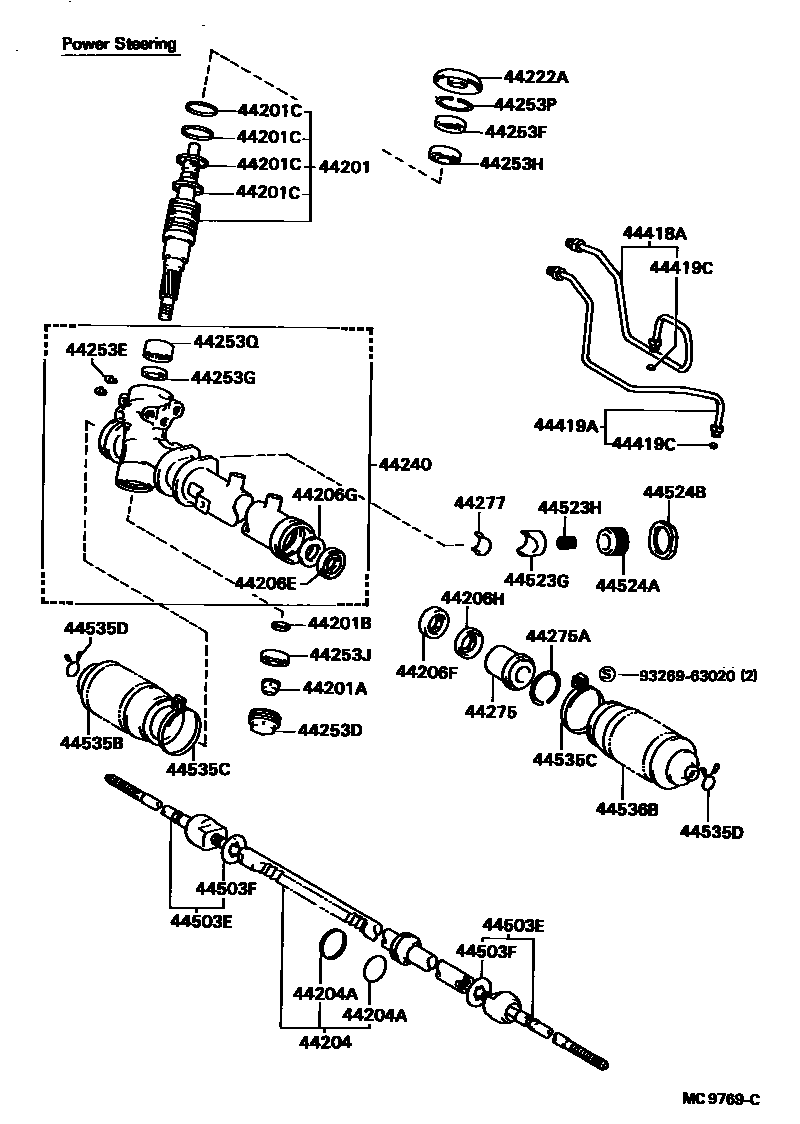 Toyota COROLLA 前转向齿轮和连杆 EPC diagram — MC9769C