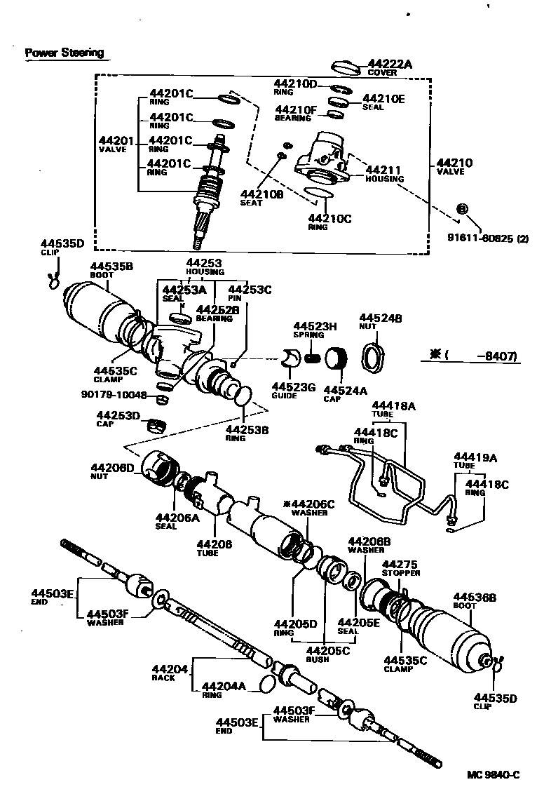 Toyota COROLLA 前转向齿轮和连杆 EPC diagram — MC9840C