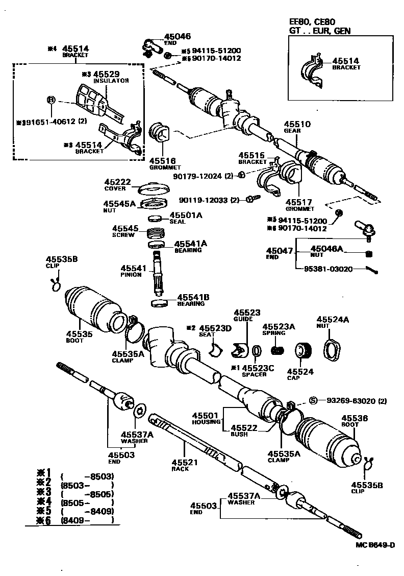 Toyota COROLLA 前转向齿轮和连杆 EPC diagram — MCB649D