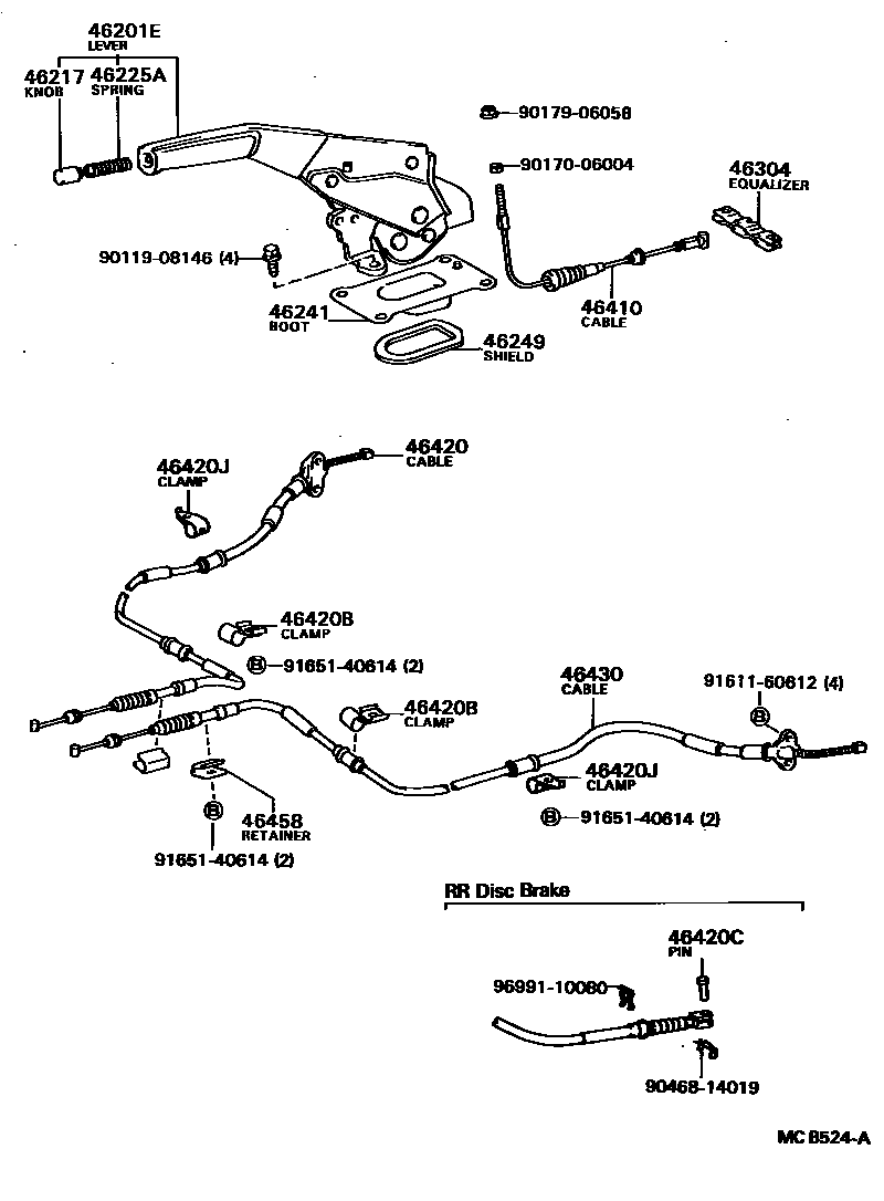Toyota COROLLA Parking Brake & Cable EPC diagram — MCB524A