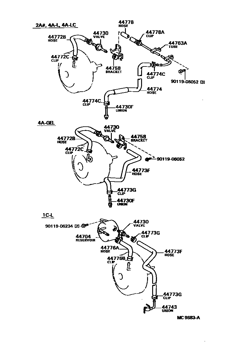 Toyota COROLLA 制动助力器和真空管 EPC diagram — MC9683A