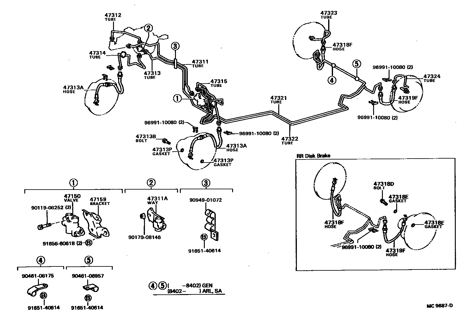 Toyota COROLLA 制动配管和卡箍 EPC diagram — MC9687D