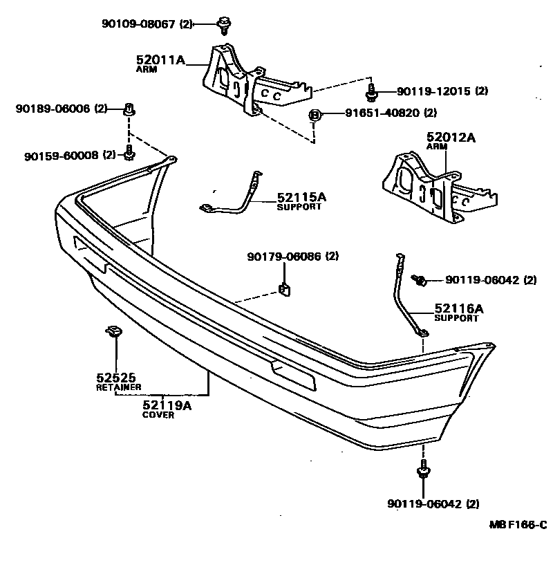 Toyota COROLLA 前保险杠及附件 EPC diagram — MBF166C